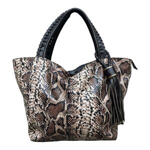 NWOT Baciami Vegan Brown Faux Leather Snakeskin Bag Med Tassel Zipper Boho